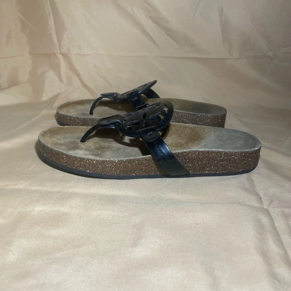 Tory Burch Miller Cloud Sandals Perfect Black Patent Leather/ Suede Cork
